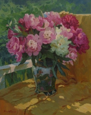 (image for) Handmade oil painting Copy paintings of famous artists Balakshin's painting art,Pink peonies - Click Image to Close